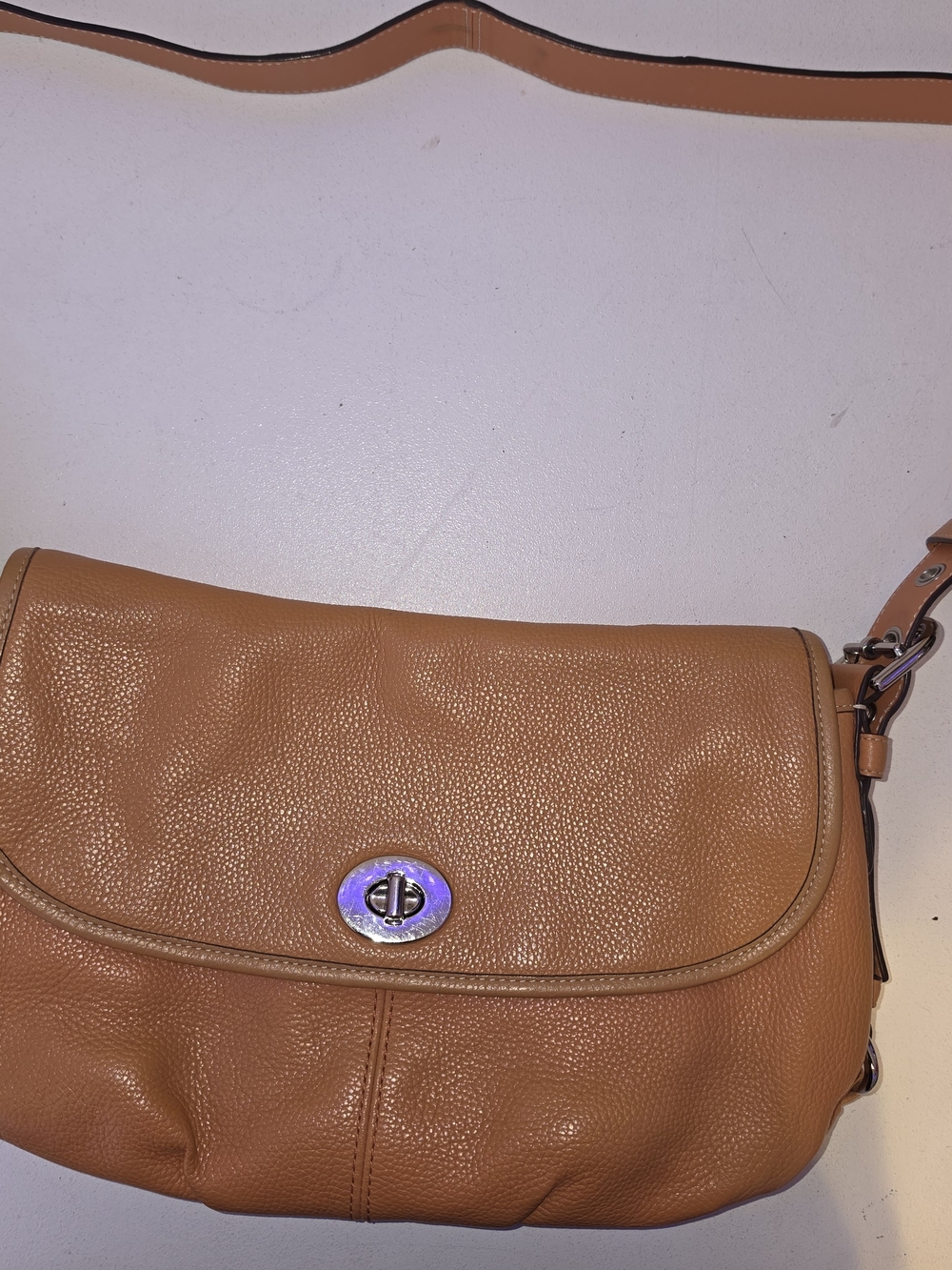 Coach Pebbled Leather Crossbody Bag in Tan